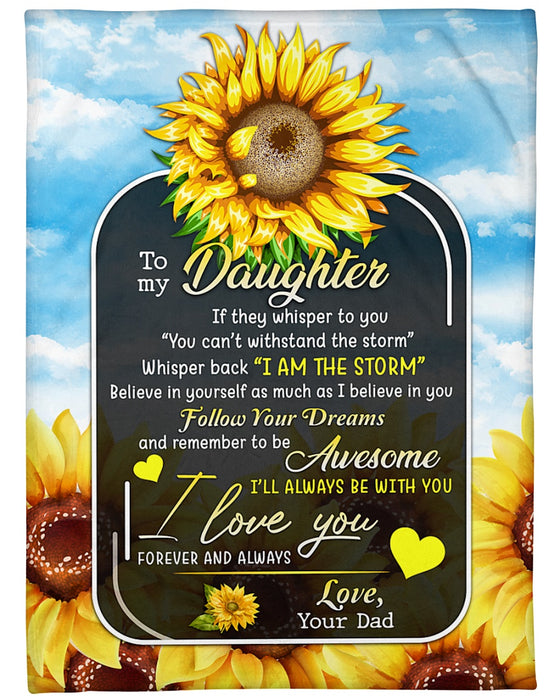 Personalized Blanket To My Daughter From Dad Follow Your Dreams Vintage Sunflowers Cute Heart Print Custom Name