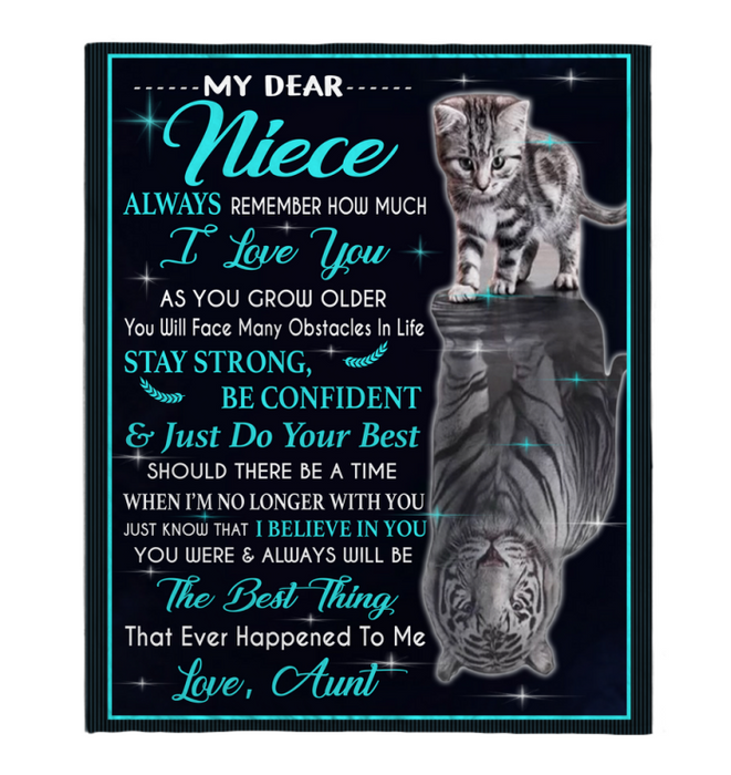 Personalized My Dear Niece Always Remember How Much I Love You From Aunt Cat Tiger Kitten Black Plush Fleece Blanket