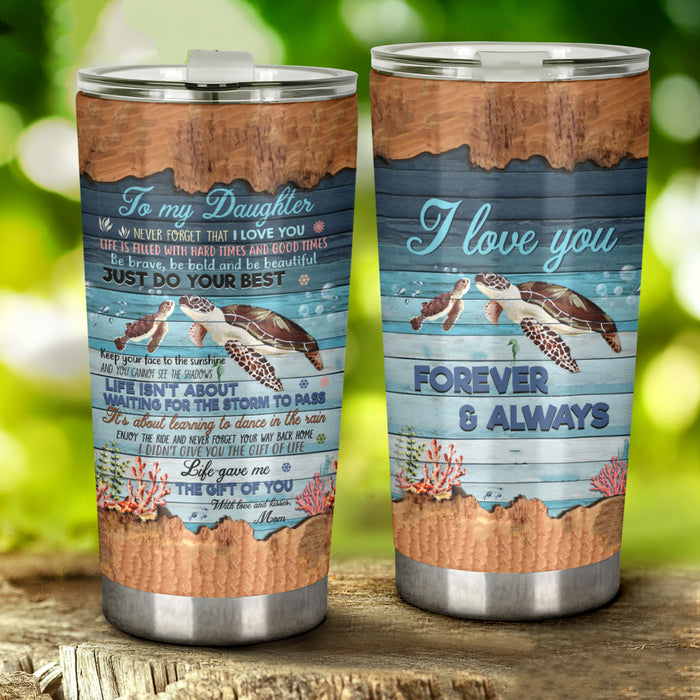 Personalized Tumbler To Daughter Gifts From Mom Dad Sea Turtle Ocean Never Forget I Love You Custom Name Travel Cup 20oz