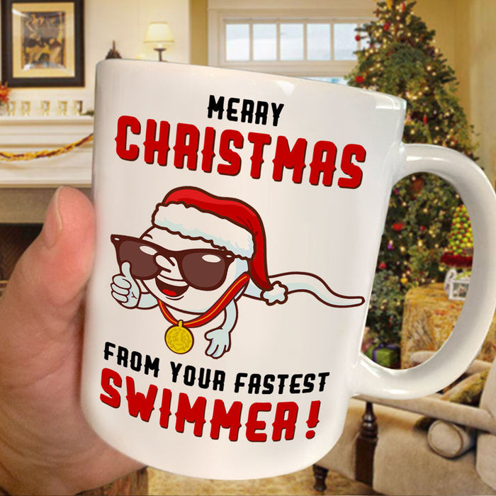 Personalized Coffee Mug For Dad From Kids From Your Fastest Swimmer Funny Santa's Hat Custom Name Ceramic Cup Xmas Gift