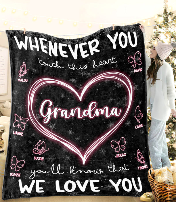 Personalized To My Grandma Blanket From Grandkids Whenever You Touch This Heart Butterflies Custom Name Christmas Gifts