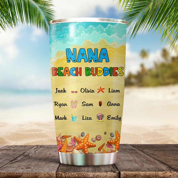 Personalized Tumbler Gifts For Grandma Nana's Beach Buddies Seashell Custom Grandkids Name Travel Cup For Christmas