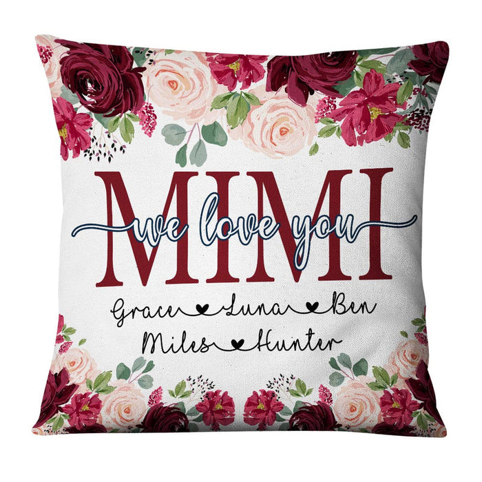 Personalized Square Pillow For Grandma We Love You Rose Beauty Flowers Custom Grandkids Name Sofa Cushion Birthday Gifts