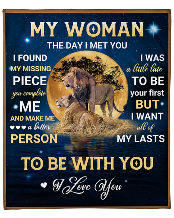 Personalized Love Blanket To My Women My Wife The Day I Met You Full Moon & Lion Couple Valentine Blanket Custom Name