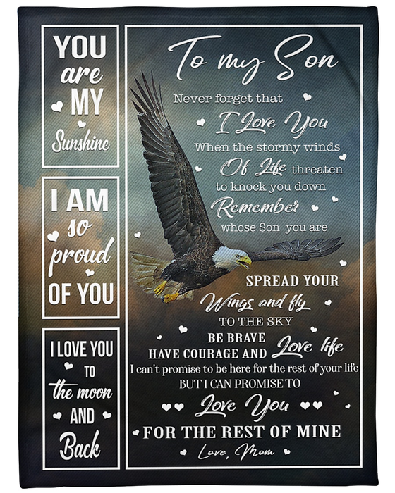 Personalized To My Son Fleece Blanket From Mom I Love You To The Moon And Back Blanket Print Eagle Flying The Storm Sky