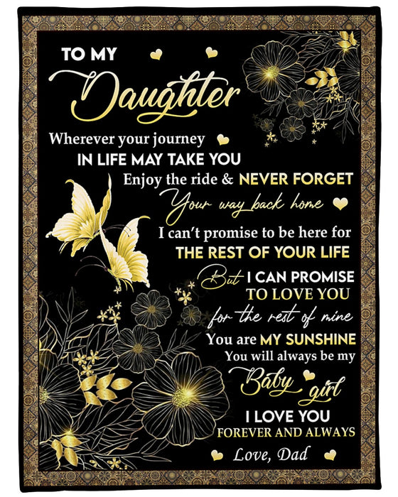 Personalized Blanket To My Daughter From Dad Enjoy The Ride Vintage Style Flower & Butterfly Print Custom Name