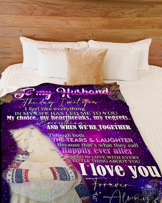 Personalized Bear Fleece Blanket To My Husband From Wife I Love You Forever And Always Galaxy Mandala Blanke Customized