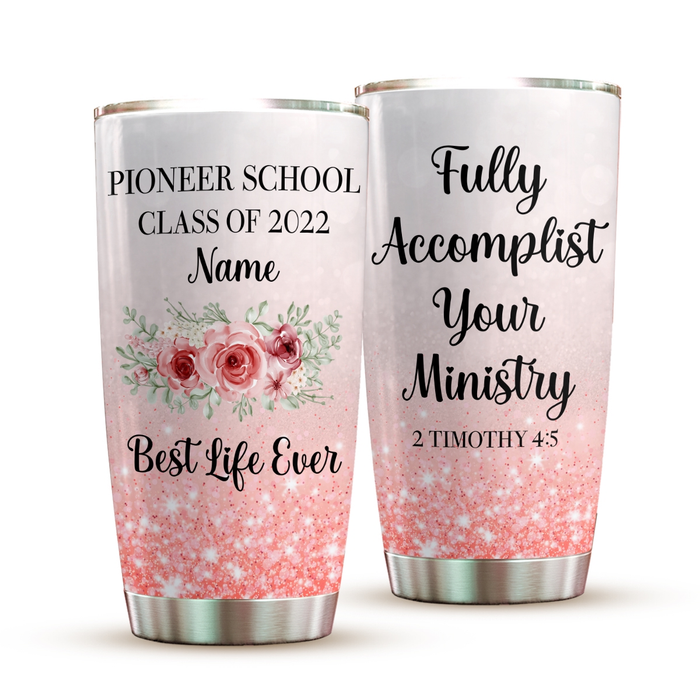 Personalized Tumbler For Teacher Pioneer School Flower Fully Accomplist Custom Name Travel Cup Gifts For Back To School