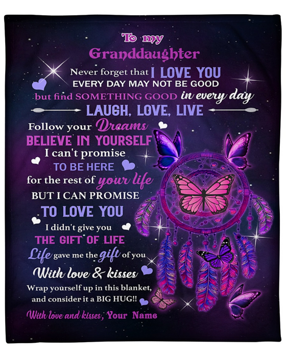 Personalized Blanket To My Granddaughter From Grandma Butterfly Dreamcatcher Printed Galaxy Background Custom Name