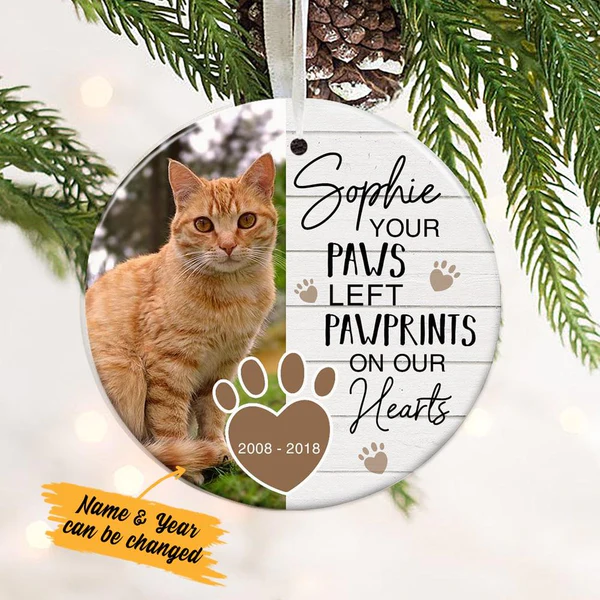Personalized Memorial Ornament For Pet Loss Your Left Pawprints On Heart Custom Name Photo Tree Hanging Condolence Gifts