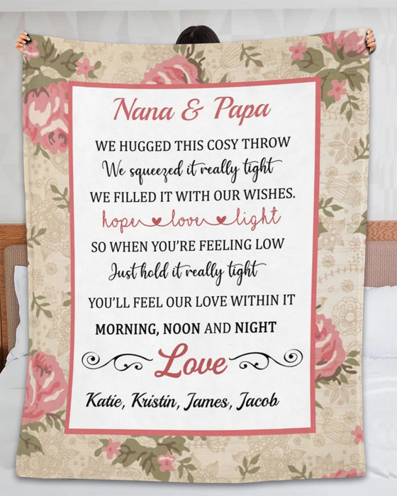 Personalized Blanket For Grandparent Nana & Papa We Hugged This Cozy Throw Flower Printed Custom Grandkids Name