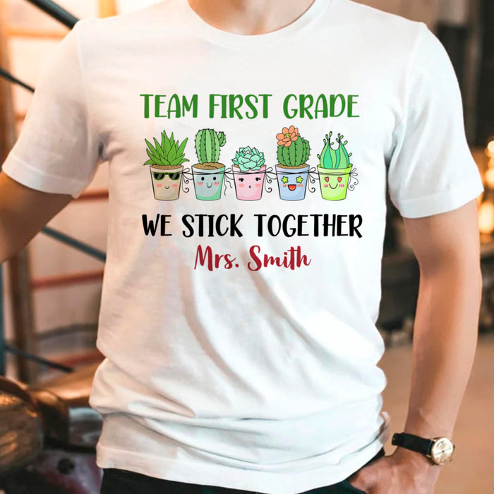 Personalized Unisex T-Shirt For Teachers Team First Grade Cute Funny Cactus Printed Custom Name Back To School Outfit