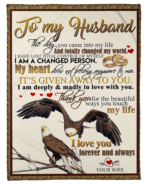 Personalized To My Husband Fleece Blanket From Wife With Design Eagles And Ring Couple Given Away To You Custom Names