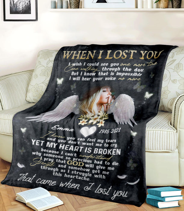 Personalized Memorial Blanket For Loss Of Loved Ones Angel Wings I Know You Can Here Custom Name Photo Sympathy Gifts