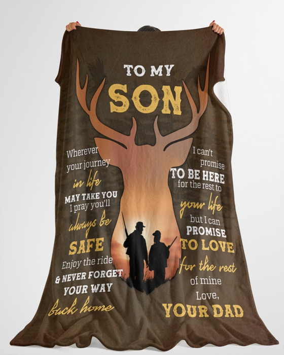 Personalized Premium Fleece Blanket To My Son Enjoy The Ride Dad & Son Deer Hunting Print Blankets Custom Name
