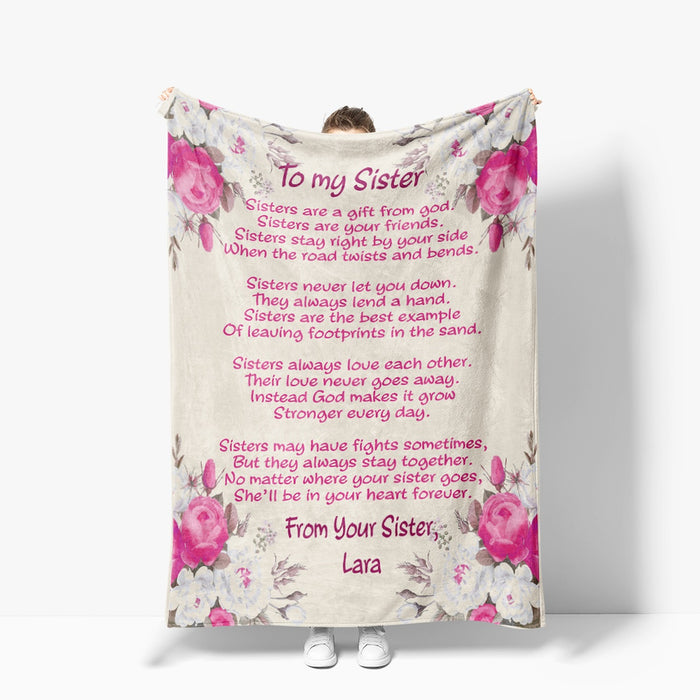 Personalized To My Sister Blanket Sisters Are Your Friend Sisters Stay Right By Your Side Pink Flower Printed