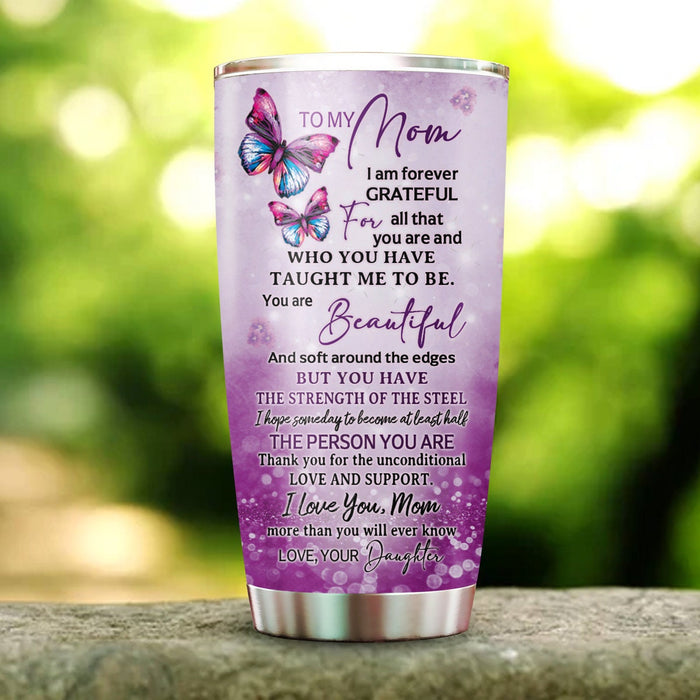 Personalized Tumbler To Mommy  Butterflies Roses I'm Forever Grateful Gifts For Mom Custom Name Travel Cup For Birthday