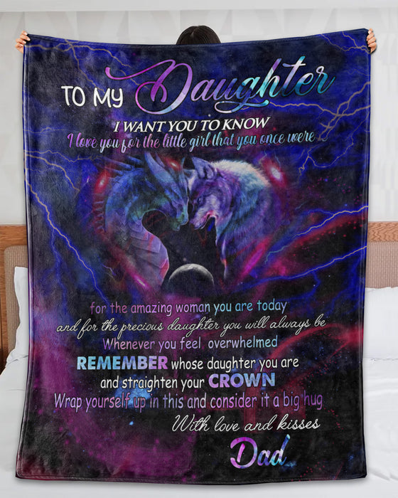 Personalized To My Daughter Thunder Dragon And Wolf Fleece Blanket From Dad Remember Whose Daughter You Are Custom Name