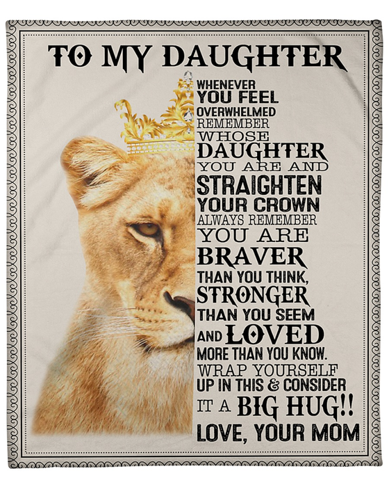 Personalized Vintage Blanket To My Daughter Lion Half Face With Crown Printed Custom Name Premium Blankets