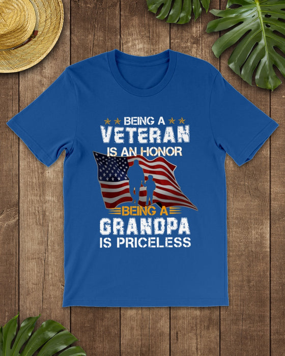 Personalized T-Shirt Being A Veteran Is An Honor Being A Grandpa Is Priceless Man & Boy US Flag Printed Patriotic Shirt