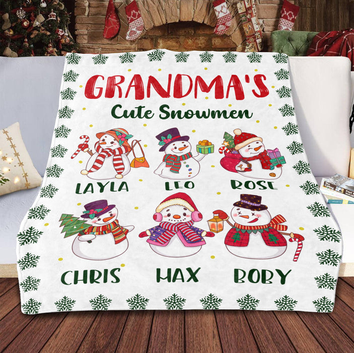 Personalized To My Grandmother Blanket From Grandkids Nana Cute Snowmen Snowflakes Custom Name Gifts For Christmas