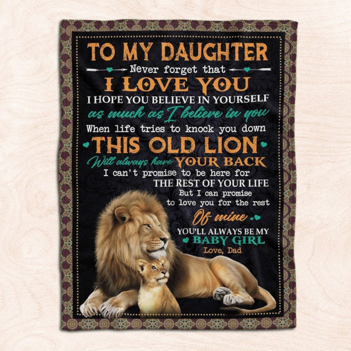 Personalized To My Daughter Blanket From Dad Never Forget That I Love You Old Lion & Baby Lion Printed Custom Name