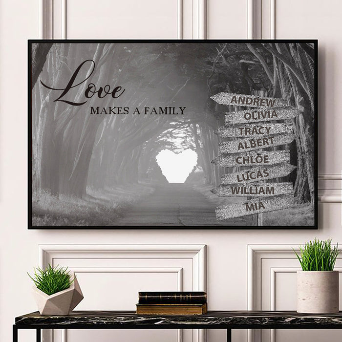 Personalized Wall Art Canvas For Family Black & White Road Love Street Sign Poster Print Custom Multi Name
