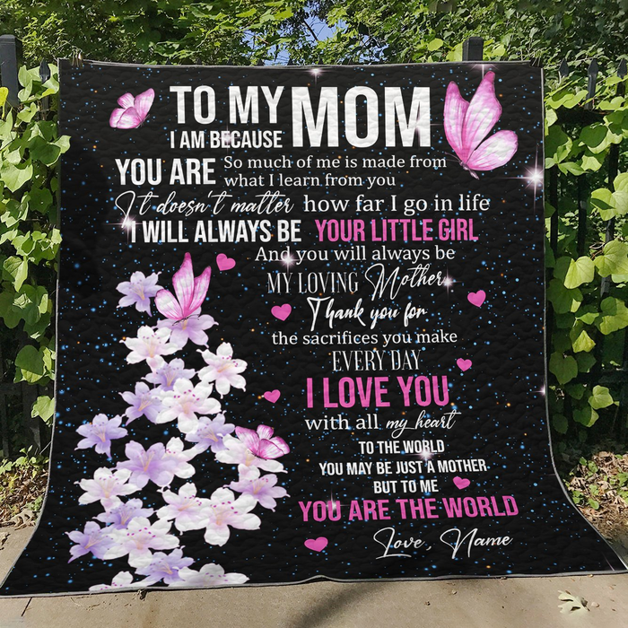 Personalized Lovely Blanket To My Mom On Mothers Day Pink Butterfly & Flower Blankets Custom Name