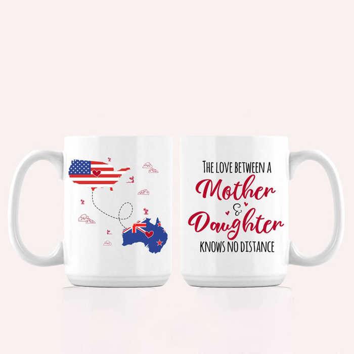 Personalized Coffee Mug For Family The Love Between Mother And Daughter Custom Name White Cup Long Distance State Gifts