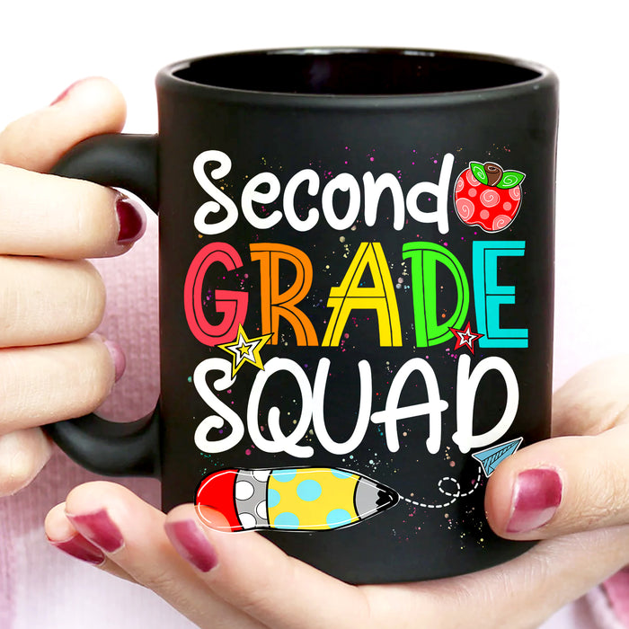 Personalized Back To School Mug Second Grade Squad Colorful Design Custom Grade Level 11 15oz Ceramic Coffee Cup