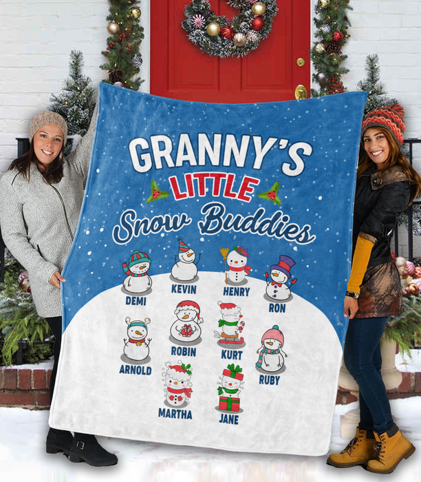 Personalized To My Grandma Blanket From Grandkids Granny's Little Snow Buddies Snowman Custom Name Gifts For Christmas