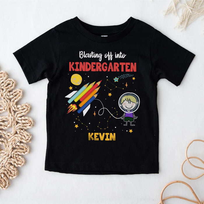 Personalized T-Shirt For Kids Blasting Off Cute Spaceship Print Galaxy Design Custom Name Back To School Outfit