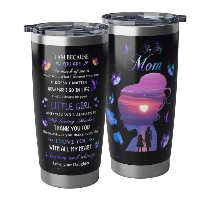 Personalized Tumbler To Mommy Butterflies Silhouette With All My Heart Gifts For Mom Custom Name Travel Cup For Birthday