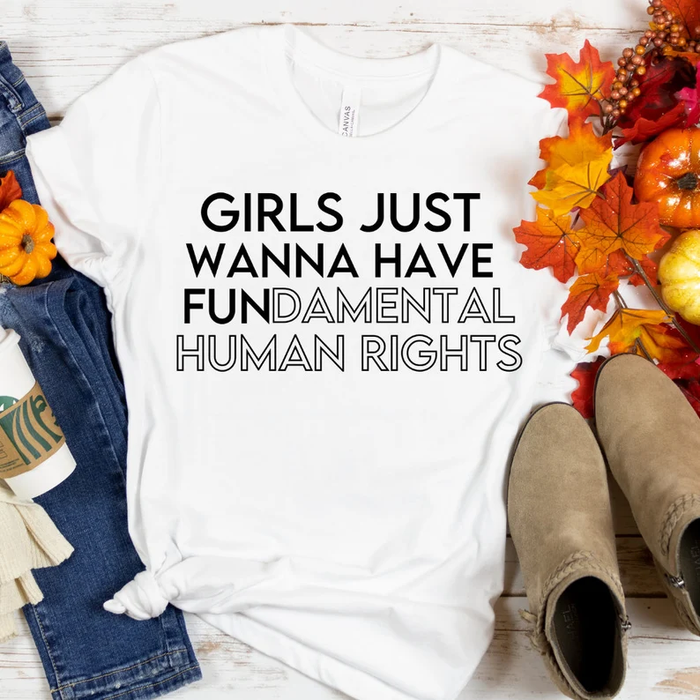 Classic Abortion Rights T-Shirt For Women Girls Just Wanna Have Fundamental Human Rights Black & White Unique Shirt