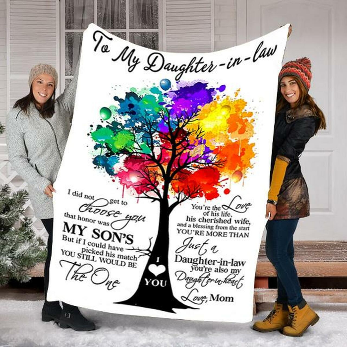 Personalized To My Daughter In Law Blanket Colorful Tree Picked His Match Custom Name Gifts For Christmas