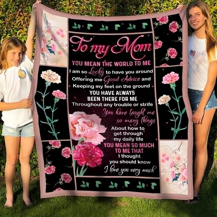 Personalized Blanket To My Mom You Mean The World To Me Print Carnations Custom Name Blanket For Mothers Day