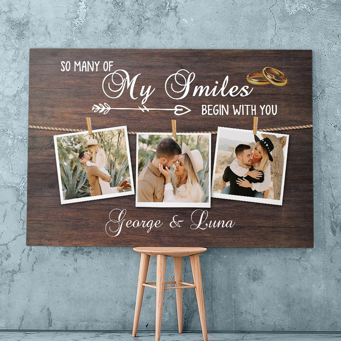 Personalized Canvas Wall Art For Couples So Many Of My Smiles Begin With You Custom Name & Photo Poster Prints Gifts