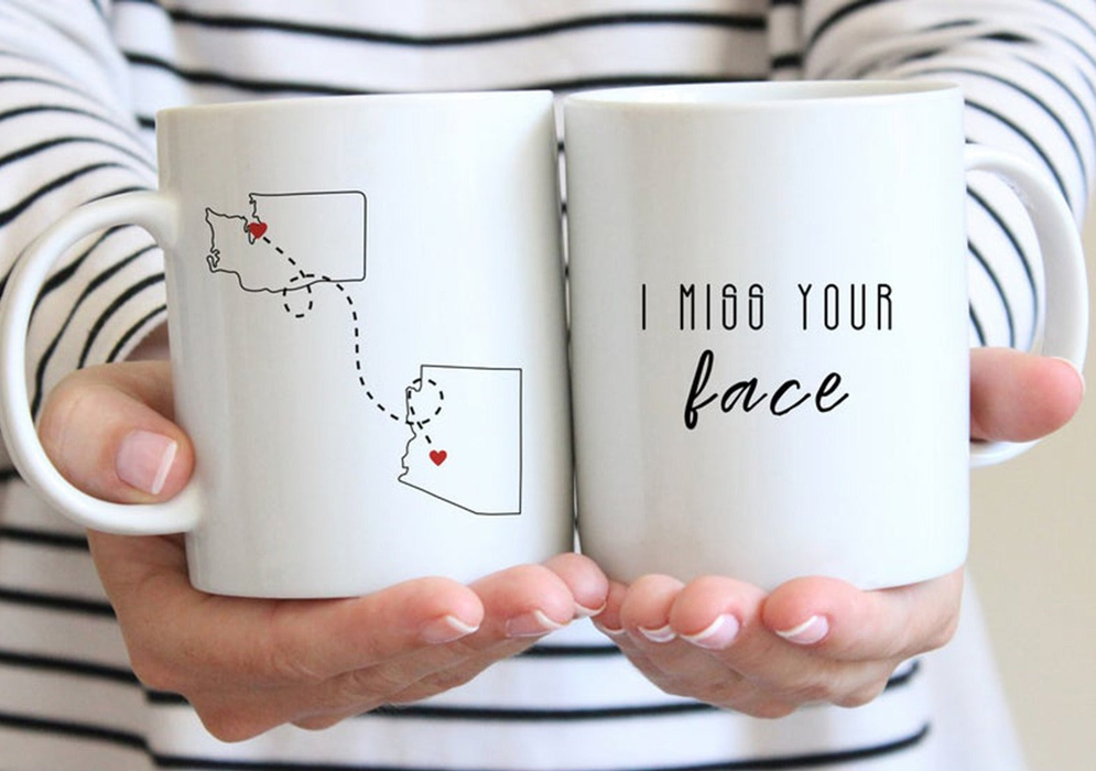 Personalized Coffee Mug For Friend Family I Miss Your Face Connecting Custom Name White Cup Distance Relationship Gifts