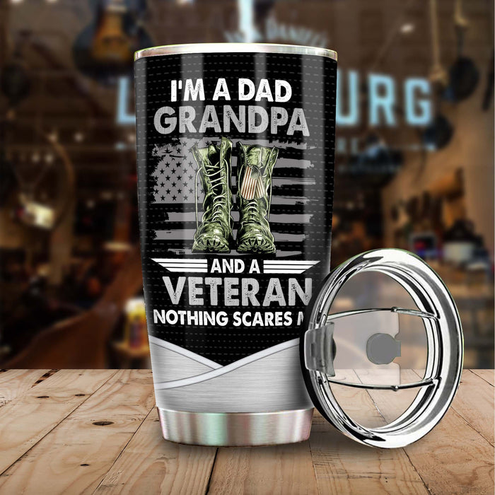 Personalized Tumbler For Grandpa From Grandkids Dad Grandpa Veteran Nothing Scares Me Custom Name Travel Cup Xmas Gifts