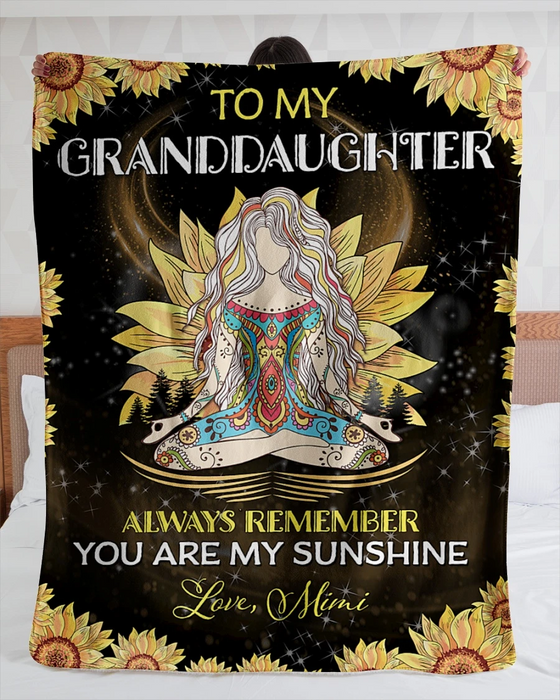 Personalized To My Granddaughter Fleece Blanket From Grandma Yoga Hippie And Sunflowers Print Custom Name
