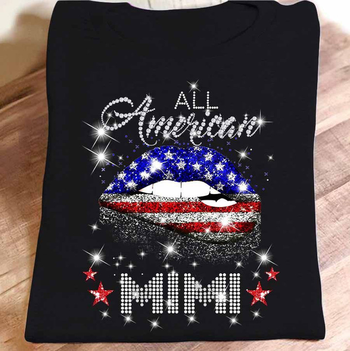 Personalized T-Shirt For Grandma Beautiful Lips With USA Flag Design Custom Grandkids Name 4th July Day Shirt