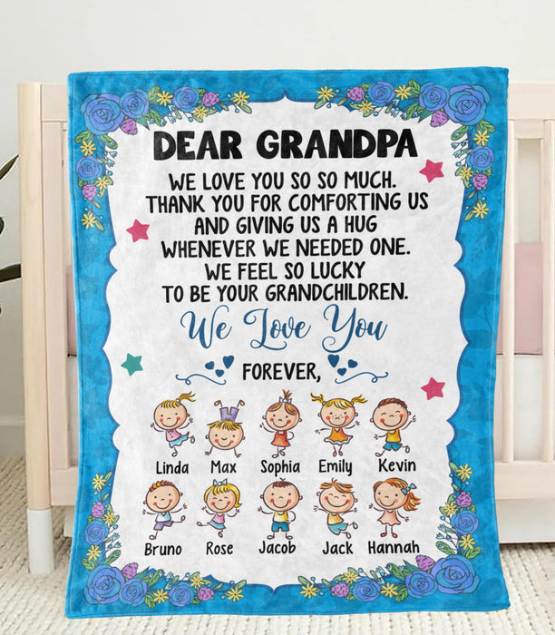 Personalized Blanket To My Grandpa From Grandkid Thank You For Comforting Flower & Cute Kid Custom Grandkids Name