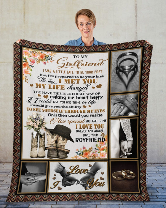 Personalized To My Girlfriend Blanket Gifts From Boyfriend Boots Rings Hand In Hand Flowers Custom Name For Birthday