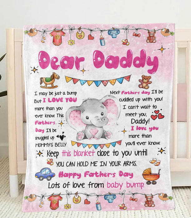 Personalized Blanket To My Dad From Baby Bump Happy Father's Day Cute Funny Baby Elephant Pink Style Custom Name