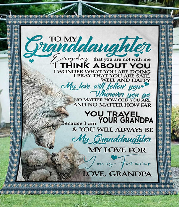 Personalized To My Granddaughter Wolf Family Fleece Sherpa Blanket From Grandpa Custom Name My Love For You Is Forever