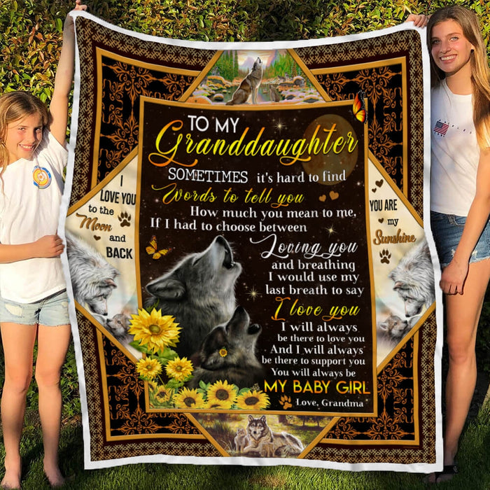 Personalized To My Granddaughter Wolf Sunflower Themed Fleece Blanket From Grandma I Always Be There To Love You