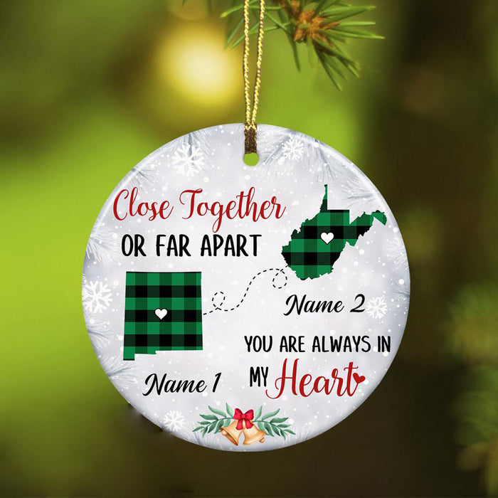 Personalized Ornament Long Distance Gifts For Family Friend You're Always In My Heart Plaid Custom Name Tree Hanging