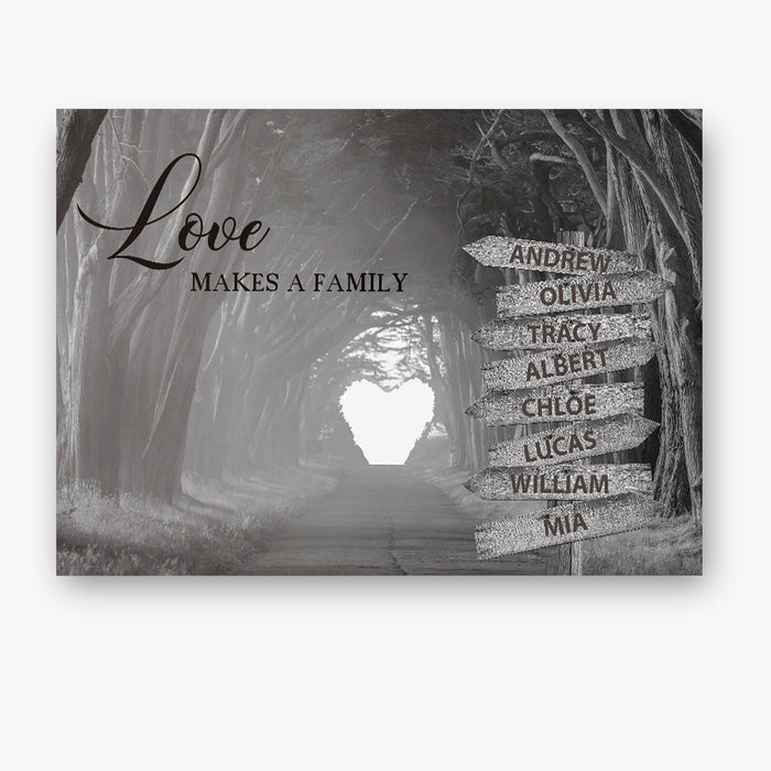 Personalized Wall Art Canvas For Family Black & White Road Love Street Sign Poster Print Custom Multi Name
