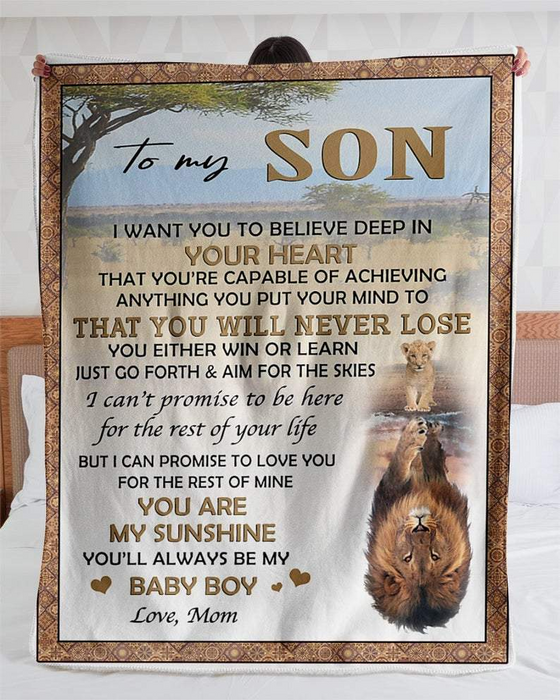Personalized Shadow Of Baby Lion Printed Fleece Blanket Custom Name To My Son From Mom You Will Always Be My Baby Girl