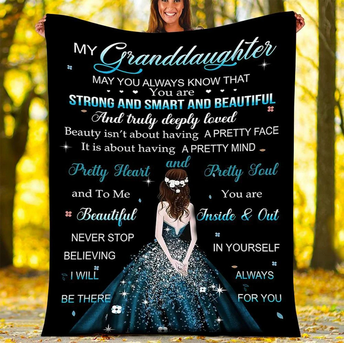 Personalized Fleece Blanket For Granddaughter From Grandparent Print Princess Girl Strong Smart And Beautiful